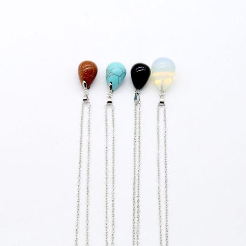 Gemstone Necklaces, Natural Stone, with Brass, with 5cm extender chain, Teardrop, silver color plated, fashion jewelry & for woman Approx 40 cm [