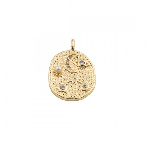 Cubic Zirconia Micro Pave Brass Pendant, 14K gold plated, DIY & micro pave cubic zirconia Approx 2mm [