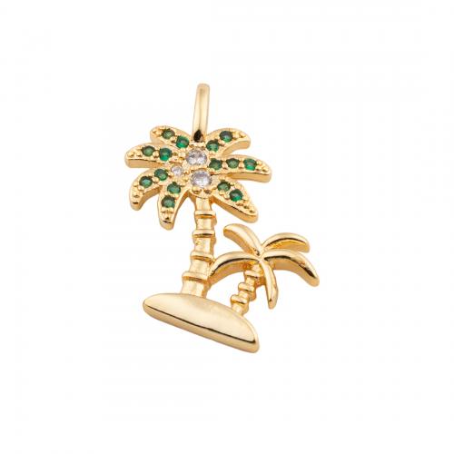 Cubic Zirconia Micro Pave Brass Pendant, Palm Tree, 14K gold plated, DIY & micro pave cubic zirconia Approx 3mm [