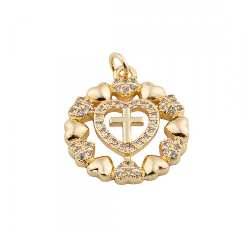 Cubic Zirconia Micro Pave Brass Pendant, 14K gold plated, DIY & micro pave cubic zirconia Approx 4mm [