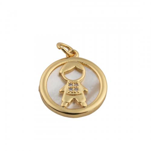 Cubic Zirconia Micro Pave Brass Pendant, with White Shell, 14K gold plated, DIY & micro pave cubic zirconia Approx 4mm [