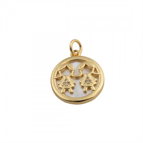 Cubic Zirconia Micro Pave Brass Pendant, with White Shell, 14K gold plated, DIY & micro pave cubic zirconia [