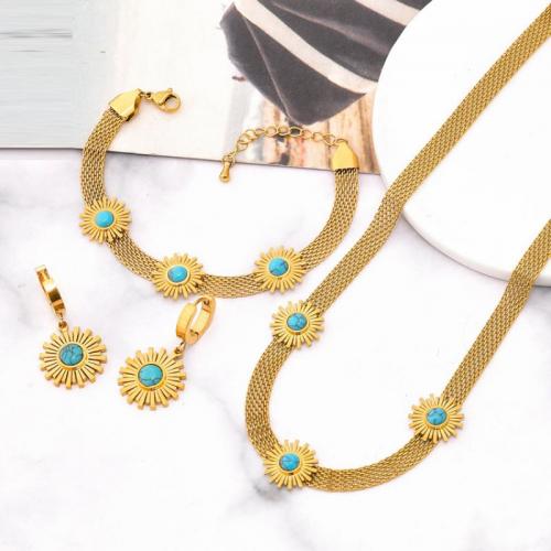 Ensemble de bijoux en acier de titane, Acier titane, avec turquoise, Placage ionique sous vide, bijoux de mode & styles différents pour le choix & pour femme, doré, Vendu par PC[