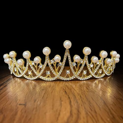 Bridal Tiaras, Zinc Alloy, with Plastic Pearl, gold color plated, fashion jewelry & for children & with rhinestone, golden, Diameter 160mm,height 45mm [