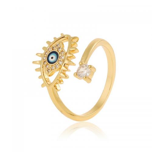 Evil Eye Jewelry Finger Ring, Brass, with Plastic Pearl, gold color plated, fashion jewelry & evil eye pattern & micro pave cubic zirconia & for woman & enamel Inner diameter about 17mm [