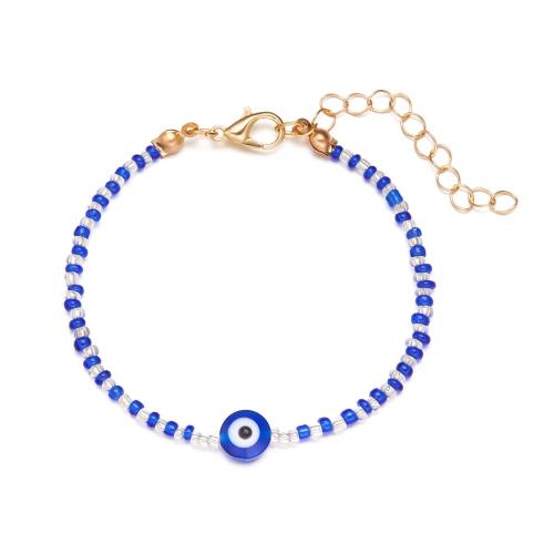 Evil Eye Jewelry Bracelet, Seedbead, with Zinc Alloy, with 5cm extender chain, gold color plated, fashion jewelry & evil eye pattern & for woman cm [