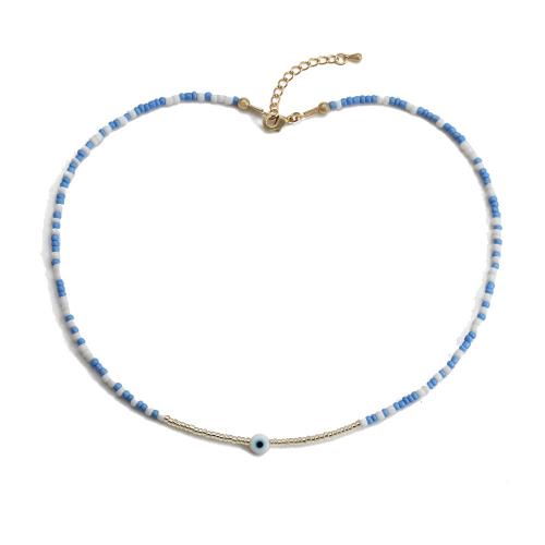 Petite perle en verre de collier 
, Seedbead, avec chalumeau & laiton, Placage de couleur d'or, bijoux de mode & motif de mauvais œil & styles différents pour le choix & pour femme, plus de couleurs à choisir, Vendu par PC[