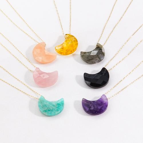 Gemstone Necklaces, 304 Stainless Steel, with Natural Stone, with 5cm extender chain, Moon, Vacuum Ion Plating, DIY & for woman Approx 41 cm [