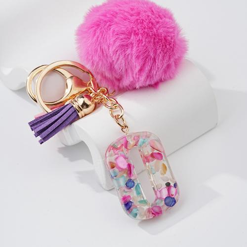 Fur Plush Key Chain, Zinc Alloy, with Resin, Number, multifunctional & for woman, pink [