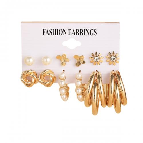 aleación de zinc Aretes, con Perlas plásticas & Acrílico, chapado, diferentes estilos para la opción & para mujer & esmalte & con diamantes de imitación, earring length 10-50mm, Vendido por Set