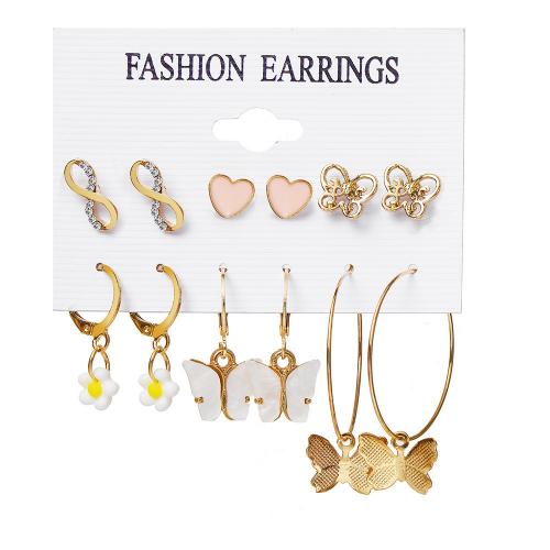 aleación de zinc Aretes, con Perlas plásticas & Acrílico, chapado, diferentes estilos para la opción & para mujer & esmalte & con diamantes de imitación, earring length 4-60mm, Vendido por Set