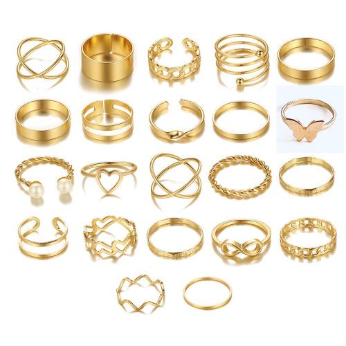 Zinc Alloy Ring Set, with Plastic Pearl, plated & for woman & enamel & with rhinestone, US Ring [