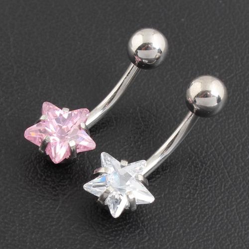 Stainless Steel Belly Ring, 316 Stainless Steel, with Cubic Zirconia & Zinc Alloy, Star, silver color plated, fashion jewelry & for woman [