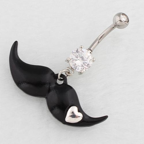 Stainless Steel Belly Ring, 316 Stainless Steel, with Cubic Zirconia & Zinc Alloy, silver color plated, fashion jewelry & for woman & enamel [