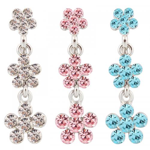 Stainless Steel Belly Ring, 316 Stainless Steel, with Zinc Alloy, Flower, silver color plated, fashion jewelry & for woman & with rhinestone [