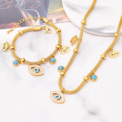 Ensemble de bijoux en acier de titane, Acier titane, avec turquoise, Placage ionique sous vide, styles différents pour le choix & pour femme & avec strass, doré, Vendu par PC[