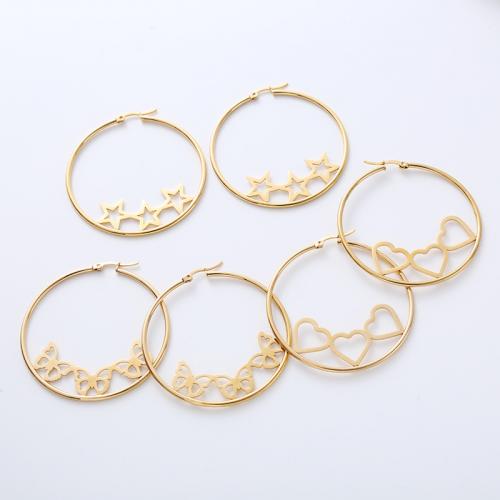 Edelstahl Hoop Ohrringe, 304 Edelstahl, 18K vergoldet, Modeschmuck & verschiedene Stile für Wahl & für Frau, goldfarben, inner diameter 50mm,outside diameter 54mm,diameter of wire 2mm, verkauft von Paar