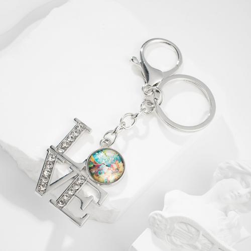 Mode-Zeit-Edelstein Keychain, Zinklegierung, mit Glas, Multifunktions & unisex & mit Strass, 97x56mm, verkauft von PC