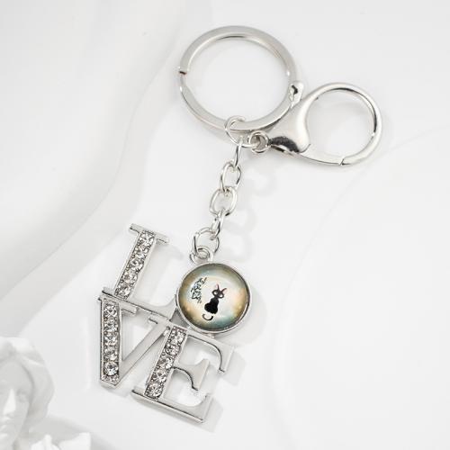 Mode-Zeit-Edelstein Keychain, Zinklegierung, mit Glas, Multifunktions & unisex & mit Strass, 97x56mm, verkauft von PC