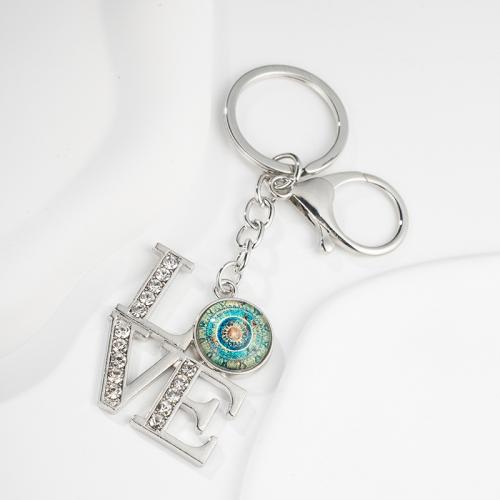 Mode-Zeit-Edelstein Keychain, Zinklegierung, mit Glas, Multifunktions & unisex & mit Strass, 97x56mm, verkauft von PC