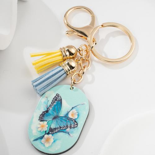 Acrylic Key Chain, Zinc Alloy, with PU Leather & Acrylic, printing, multifunctional & Unisex 