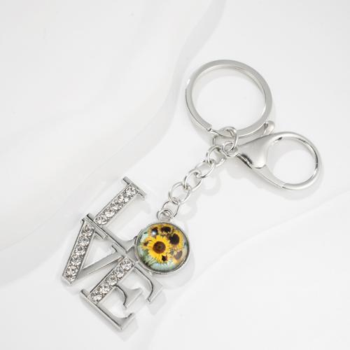 Mode-Zeit-Edelstein Keychain, Zinklegierung, mit Glas, Multifunktions & unisex & mit Strass, 97x56mm, verkauft von PC