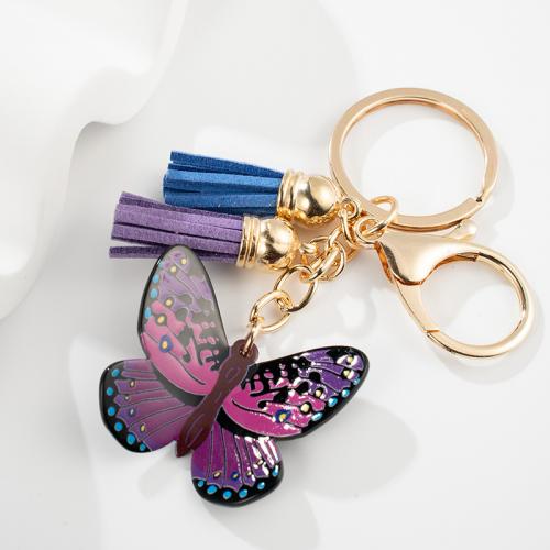 Acrylic Key Chain, Zinc Alloy, with PU Leather & Acrylic, Butterfly, multifunctional & Unisex 