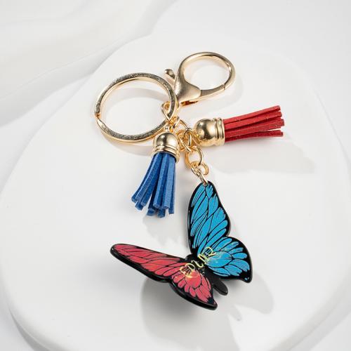 Acrylic Key Chain, Zinc Alloy, with PU Leather & Acrylic, Butterfly, multifunctional & Unisex & enamel 