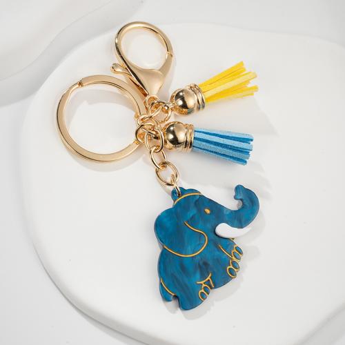 Acrylic Key Chain, Zinc Alloy, with PU Leather & Acrylic, Elephant, gold color plated, multifunctional & Unisex 