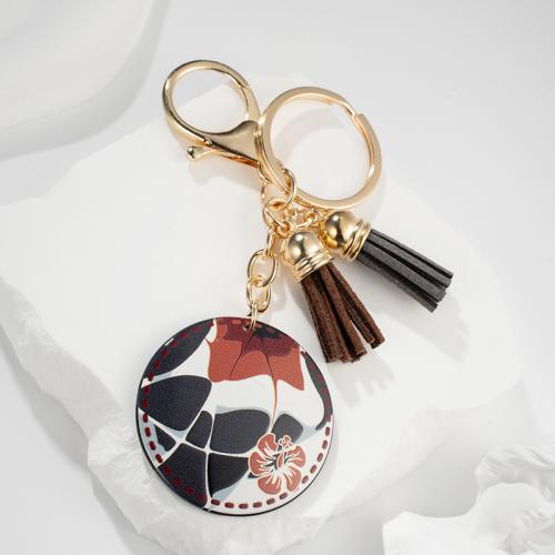 Acrylic Key Chain, Zinc Alloy, with PU Leather & Acrylic, Round, multifunctional & Unisex 