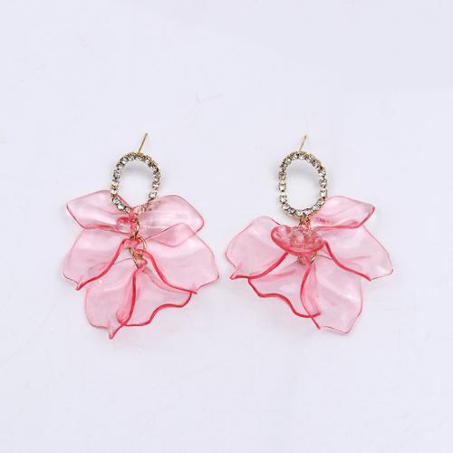 Acrylic Drop Earring, petals, painted, fashion jewelry & for woman & with rhinestone [