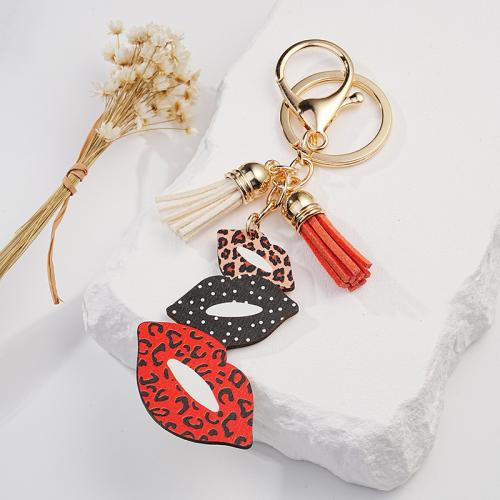 Wood Key Chain, Zinc Alloy, with PU Leather & Wood, printing, Unisex 