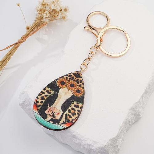 Wood Key Chain, Zinc Alloy, with Wood, Teardrop, printing, Unisex 