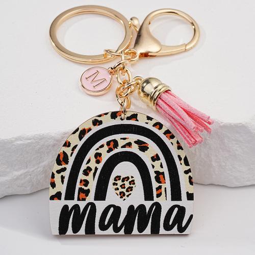 Wood Key Chain, Zinc Alloy, with Wood, printing, Unisex & enamel 