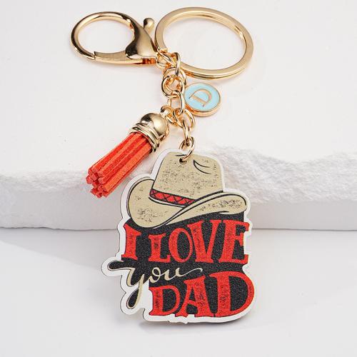 Wood Key Chain, Zinc Alloy, with PU Leather & Wood, printing, Unisex & enamel 