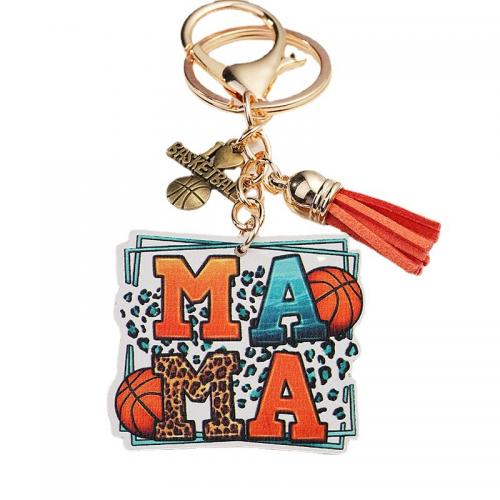 Wood Key Chain, Zinc Alloy, with PU Leather & Wood, printing, Unisex & enamel 