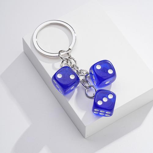 Acrylic Key Chain, Zinc Alloy, with Acrylic, Dice, Unisex 