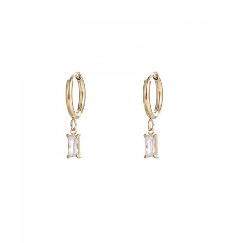 Acier titane Boucles d'oreilles pendantes Hoop Huggie, Motif géométrique, Plaqué d'or 14K, pour femme & avec strass, plus de couleurs à choisir, 12mm, Vendu par paire