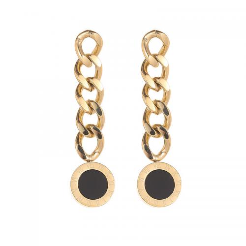 Acier titane Boucle d'oreille goutte, Rond, Plaqué d'or 14K, avec chiffre romain & pour femme, 40mm, Vendu par paire