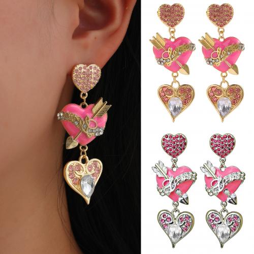 boucle d'oreille de goutte en Zinc Alloy et Émail  , alliage de zinc, coeur, Placage, bijoux de mode & pour femme & émail & avec strass, plus de couleurs à choisir Vendu par paire[