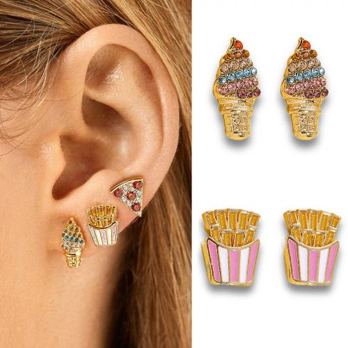 boucle d'oreille de goutte en Zinc Alloy et Émail  , alliage de zinc, Placage de couleur d'or, bijoux de mode & styles différents pour le choix & pour femme & émail & avec strass, plus de couleurs à choisir, Vendu par paire[