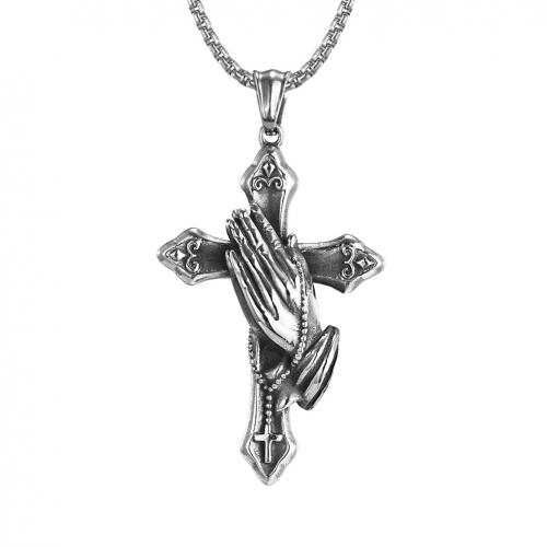 Titanium Steel Jewelry Necklace, Cross, Antique finish, vintage & fashion jewelry & for man, original color Approx 60 cm [