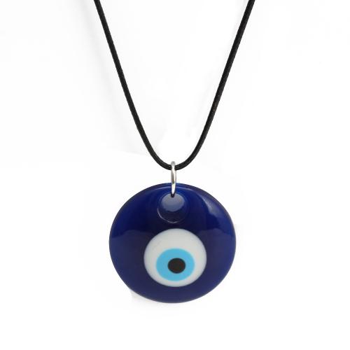 Collier Evil Eye bijoux, plastique, avec cordon en cuir, avec 5cm chaînes de rallonge, Plat rond, bijoux de mode & unisexe & motif de mauvais œil, plus de couleurs à choisir, 40mm cm, Vendu par PC[