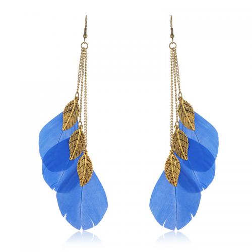 Fashion Feather Earring , Zinc Alloy, with Feather, plated, fashion jewelry & for woman 155mm [