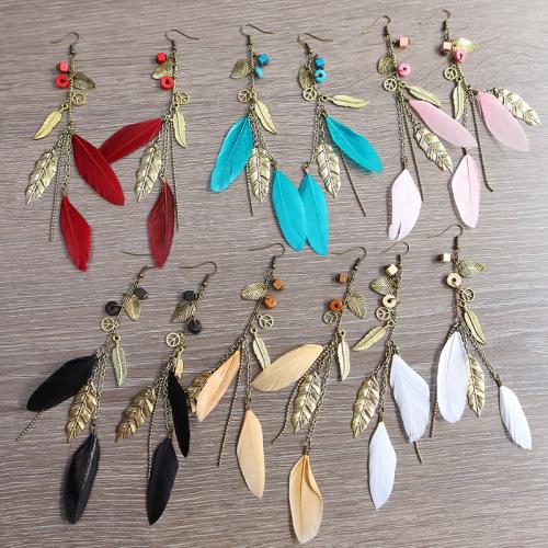 Fashion Feather Earring , Zinc Alloy, with Feather, plated, fashion jewelry & for woman [