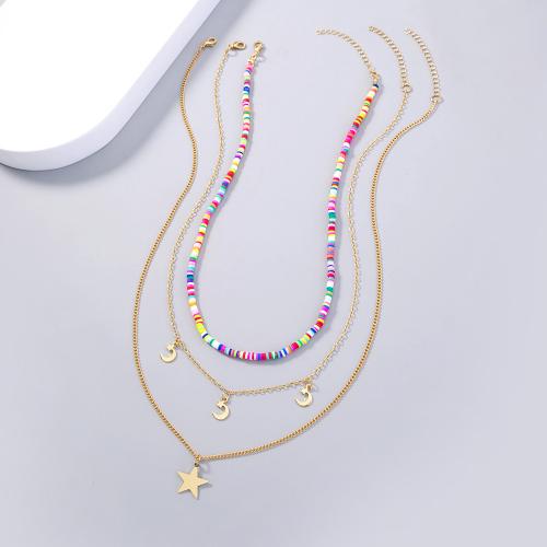 Fashion Multi Layer Necklace, Brass, with Polymer Clay, plated, three layers & fashion jewelry & for woman Approx 38 cm, Approx 43 cm, Approx 50 cm [