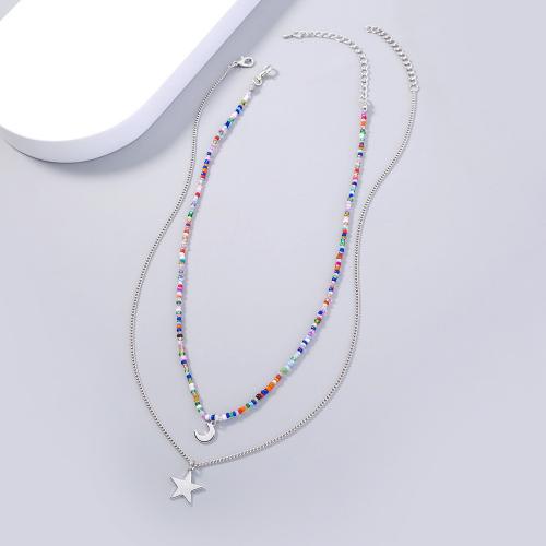 Fashion Multi Layer Necklace, Brass, with Seedbead, plated, Double Layer & fashion jewelry & for woman Approx 38 cm, Approx 48 cm [