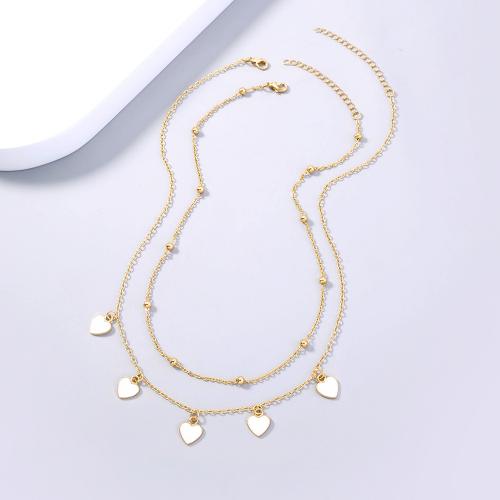 Brass Jewelry Necklace, with enamel, Heart, plated, Double Layer & fashion jewelry & for woman, gold x2cm Approx 38 cm, Approx 43 cm [