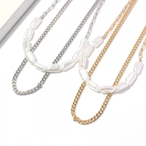 Plastic Pearl Necklace, Zinc Alloy, with Plastic Pearl, with 7cm extender chain, plated, Double Layer & fashion jewelry & for woman Approx 42 cm [