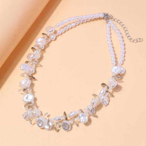 Plastic Pearl Necklace, Zinc Alloy, with Plastic Pearl, with 7cm extender chain, Double Layer & fashion jewelry & for woman, white Approx 42 cm [